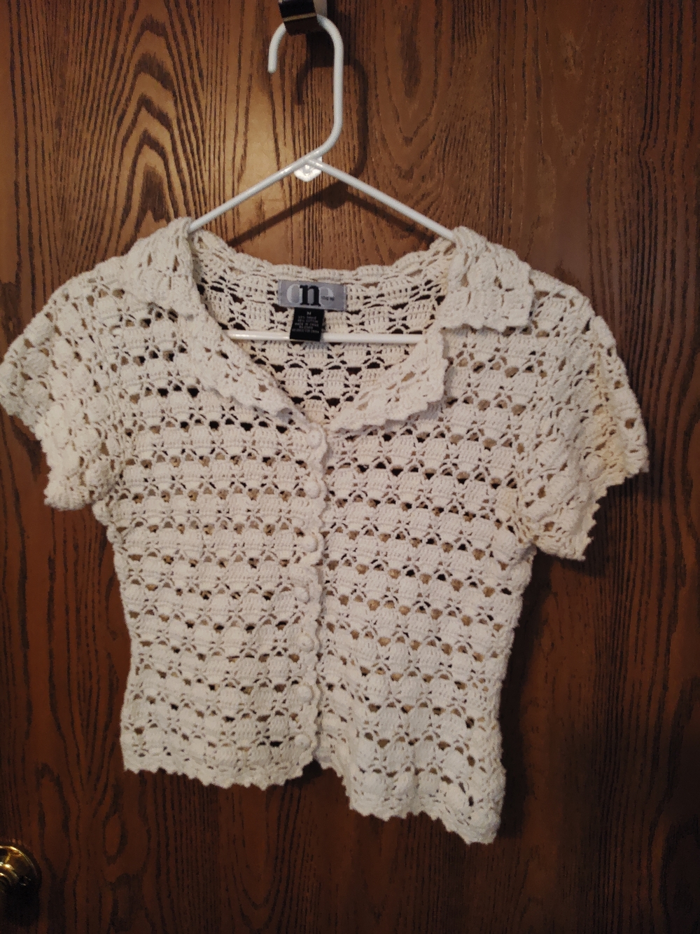 Crochet Collared Crop Top in White